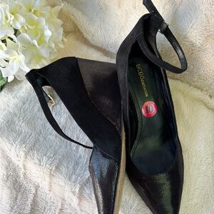 BCBGeneration Black Ankle-Strap Wedge Pumps size 10